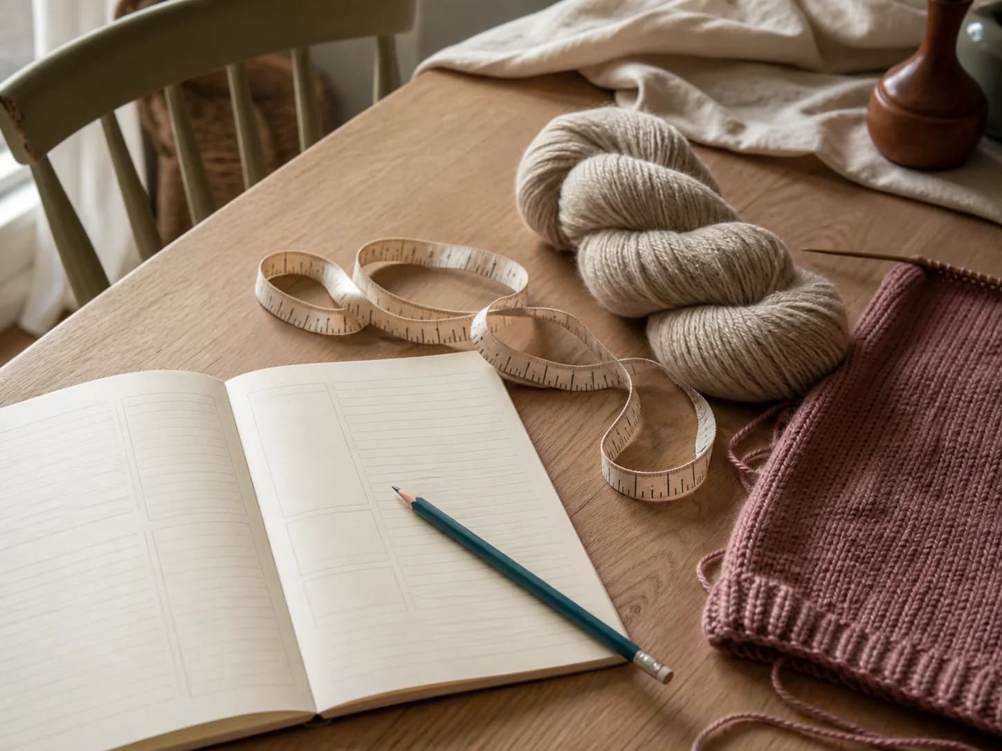 Yarn quantity worksheet with skeins and tape measure