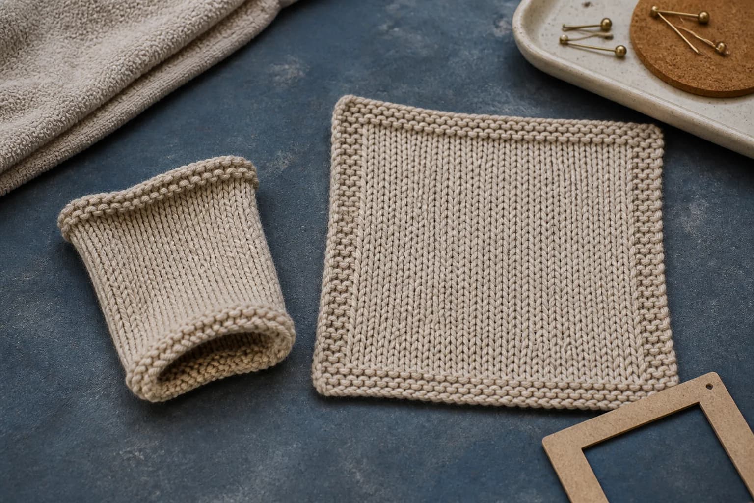 Matching gauge swatches before and after washing and blocking